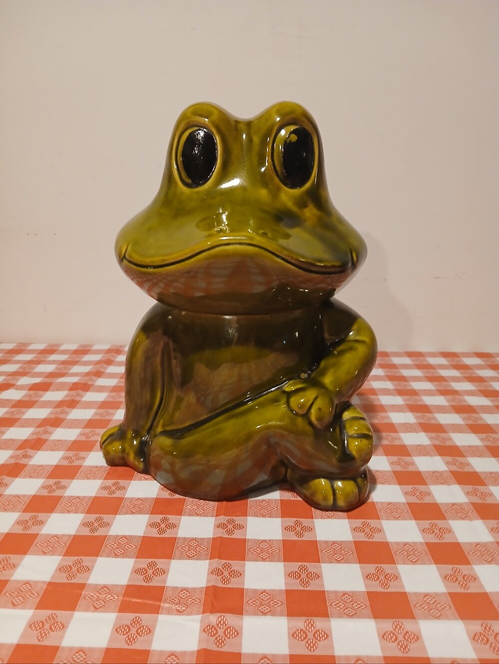 Vintage 70's Neil The Frog Ceramic Green Cookie Jar USA